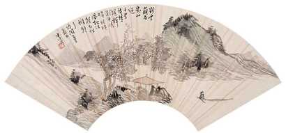 溥心畬 诗情送棹 扇面